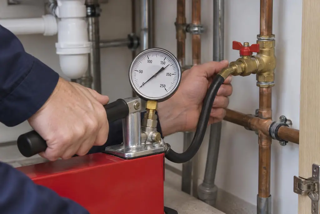 Lekdetectie Lisse – druktest op een waterleiding met een manometer