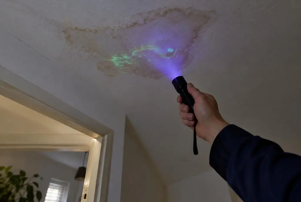 Lekdetectie Lisse – kleurstof controleren op het plafond met uv-licht