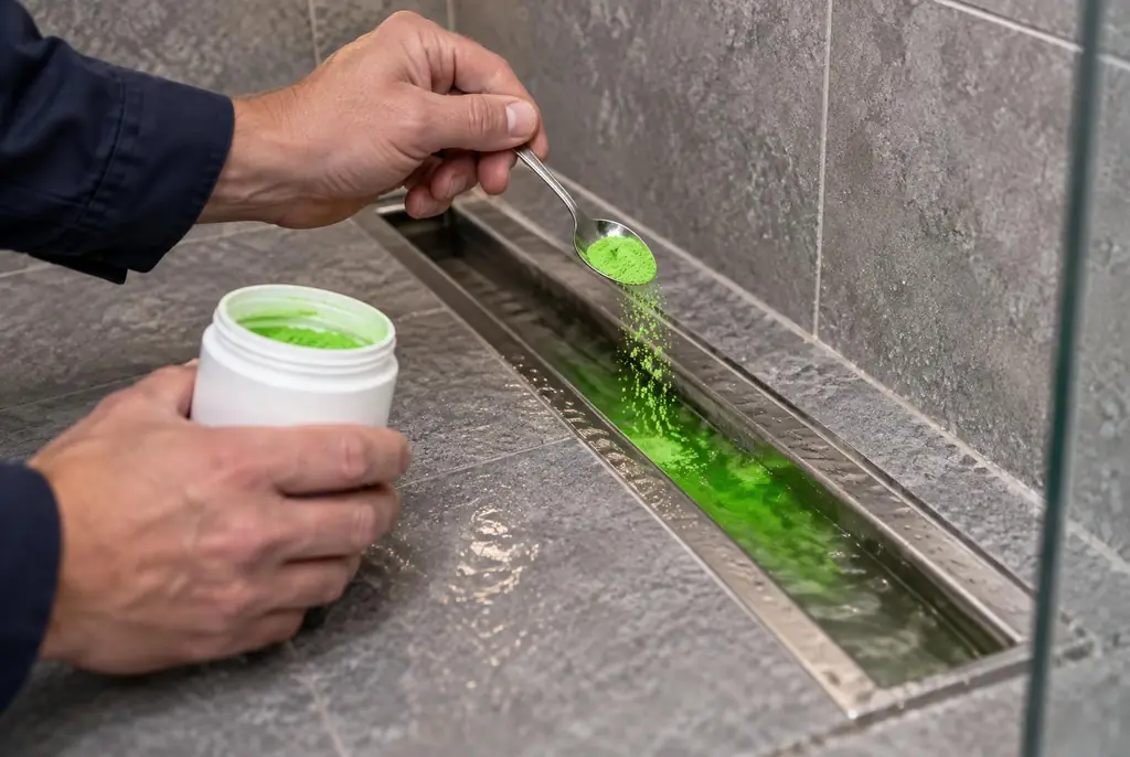 Lekdetectie Lisse – kleurstoftest in een douchegoot