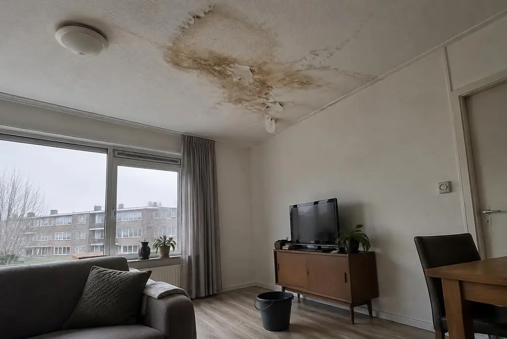 Lekdetectie Lisse – vochtplek op het plafond onder een badkamer